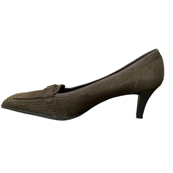 STUART WEITZMAN DARK BROWN SUEDE PUMP HEEL DECORATIVE BUCKLE‎ WOMEN'S SIZE 7.5 - Picture 3 of 14